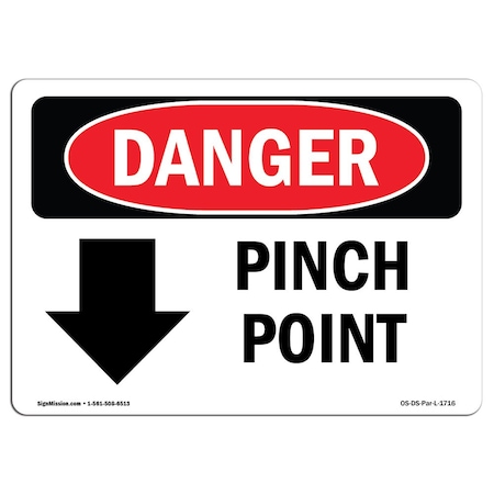 OSHA Danger Sign, Pinch Point, 10in X 7in Aluminum